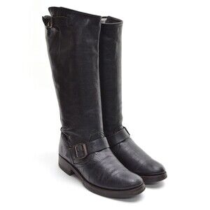 Frye Veronica Black Slouch Harness Biker Moto Boots 6 B